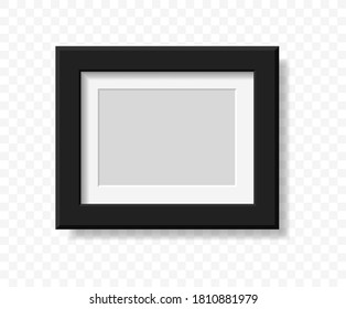 Mockup realistic square picture or photo frame black color isolated on transparent background for your design. Vector illustration. EPS10