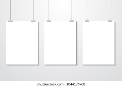 Mock-Up Realistic White Poster Hanging. Empty White Vector Poster Template.