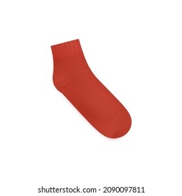 Mockup of red short sock under ankle length, 3d realistic vector illustration isolated on white background. Blank red sports sock template of foot garment.