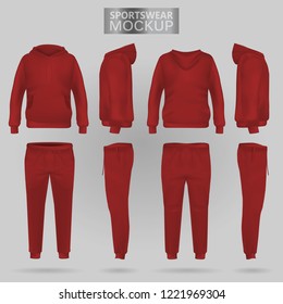 Mockup Red Sportswear Hoodie Trousers Four Stock Vector (Royalty Free ...
