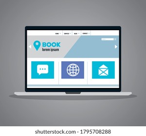 mockup responsive web, concept website development in laptop vector illustration design