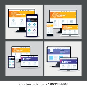 mockup responsive web, concept website development, in devices electronics vector illustration design