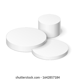 Mockup Round, Circle Stage Podium, 3D Pedestal. Mock Up Isolated on White Background. 