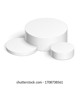 Mockup Round, Circular Stage Podium, 3D Pedestal. Stand Product Mock Up Isolated on White Background. 