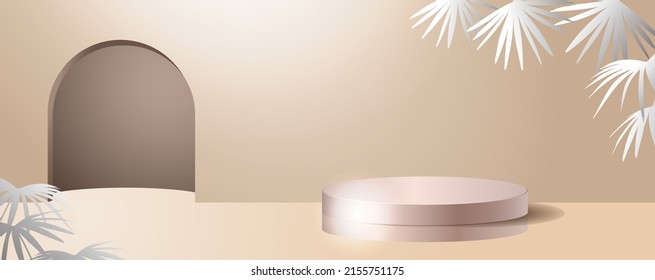 Mockup the scene with a podium for product display. Minimal background. Vector illustration.