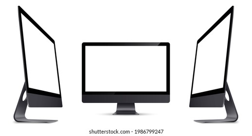 Mockup. Screen monitor display black colors on three sides with blank screen for your design. Realistic vector illustration.	
