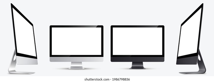 Mockup. Screen monitor display Silver and Black colors on three sides with blank screen for your design. Realistic vector illustration.	
