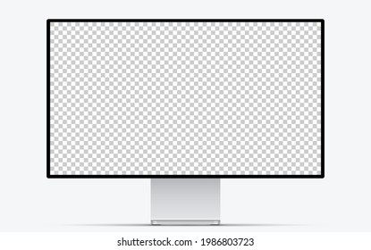 Mockup screen monitor display. Silver computer monitor with blank screen for your design. Realistic vector illustration	