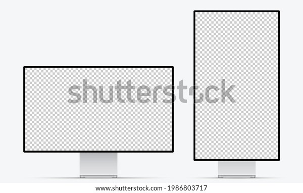 Mockup\
screen monitor display. Silver computer monitor with blank screen\
for your design. Realistic vector\
illustration	