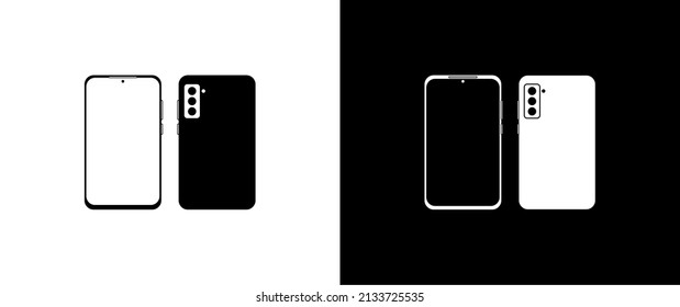 Schalten Sie das Smartphone mit dem Bildschirm und das Smartphone auf der Rückseite ein. Vektorgrafik. Ein illustriertes Symbol einzeln auf dem Hintergrund - Smartphone. Mobiltelefon mit leerem Bildschirm. Flacher Stil. Smartphone-Symbol