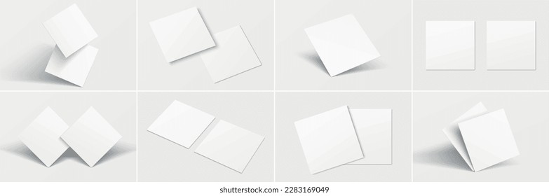 Mockup Set 8 pc. realistic square business card, gift card. Realistic blank business card with shadow for your design. Vector illustration EPS 10	