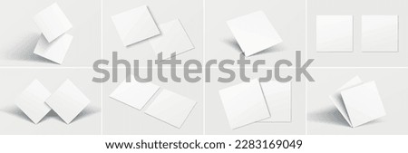 Mockup Set 8 pc. realistic square business card, gift card. Realistic blank business card with shadow for your design. Vector illustration EPS 10	