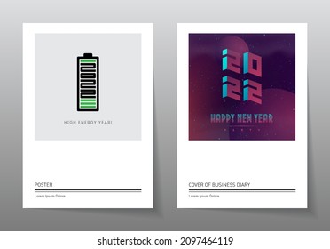 Mockup. Set of bright new year posters. 2022. Illustration. The futuristic Covers of the calendar or business diary. 