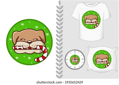 Mockup set, brown dog brought a Christmas candy