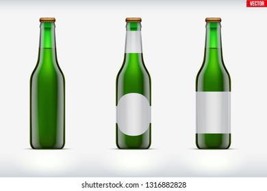 Mockup set of Craft beer bottle. Green glass. Individual and home brewery. Handcrafted beer. Vector Illustration