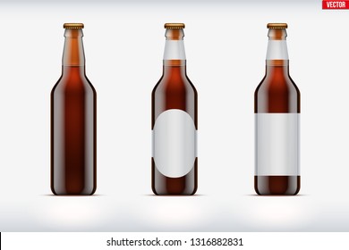 Mockup set of Craft beer bottle. Brown glass. Individual and home brewery. Handcrafted beer. Vector Illustration