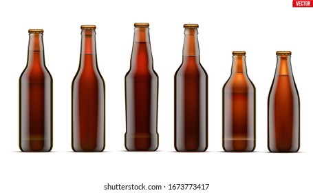 Vector Set Of Different Beer Glassware, 6 Full Glass Cups With Yellow And  Brown Fizzy Beverages Various Shape, Collection Icons Of Alcohol Drinks  Lager And Pilsner Beer Isolated On White Background. Royalty