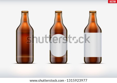 Mockup set of Craft beer bottle. Brown glass. Individual and home brewery. Handcrafted beer. Vector Illustration