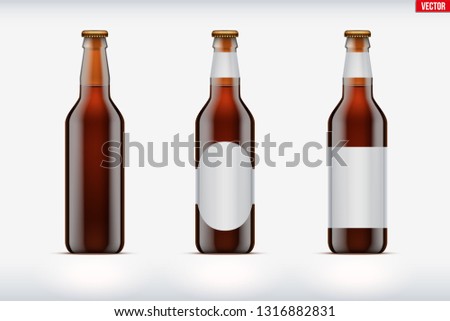 Mockup set of Craft beer bottle. Brown glass. Individual and home brewery. Handcrafted beer. Vector Illustration