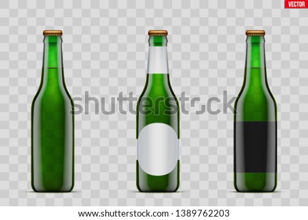 Mockup set of Craft beer bottle. Green glass. Mock-up design for Individual and home brewery. Handcrafted beer. Vector Illustration isolated on transparent background