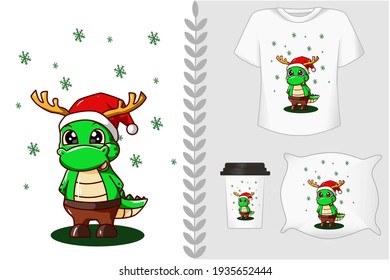 Mockup set, dinosaur wearing a Christmas costume