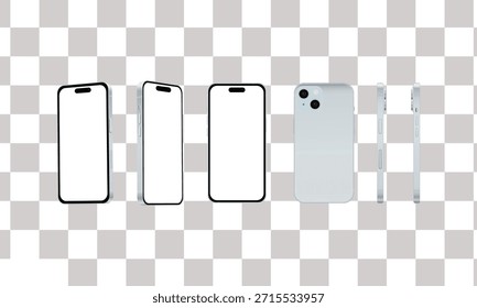 Conjunto de maqueta de cinco teléfonos inteligentes modernos que muestran pantallas en blanco para un fondo de presentación de diseño App