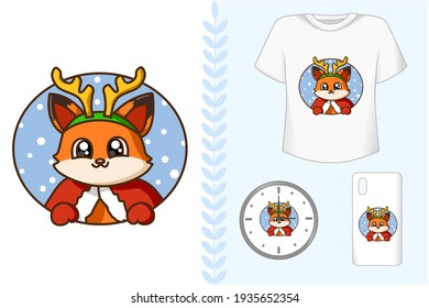 Mockup set, fox wearing Christmas costume