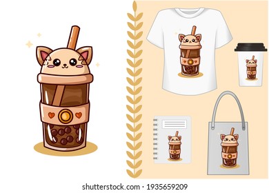 Mockup set, illustration of a cat-shaped soft drink