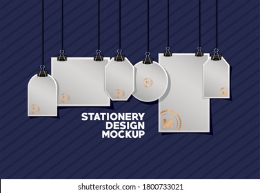 mockup set of labels on blue background of corporate identity and stationery design theme Vector illustration