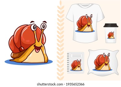 Mockup set, laughing orange snail