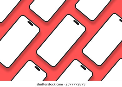 Mockup set of levitating modern realistic smartphones on bright pink background