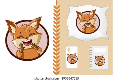 Mockup set, little cute fox are laughing illustration