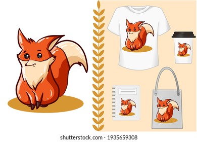 Mockup set, little cute fox illustration
