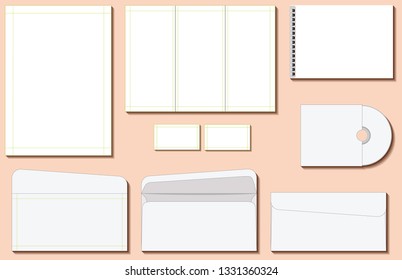 Mockup, set of printing material designs, with lines for bleeding and a safe zone-vector