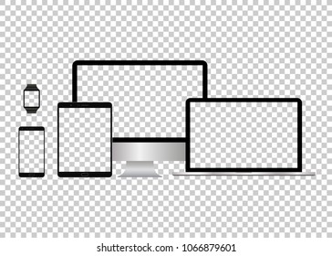 Mockup set realistic Monitors laptop tablet and phone vector illustration