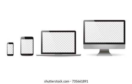 Mockup set realistic Monitors laptop tablet and phone vector illustration