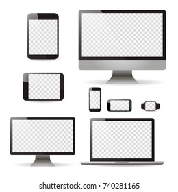 Mockup set realistic Monitors laptop tablet and phone vector illustration