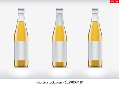 Mockup set of transparent glass bottle with tonic or lemonade. Vector Illustration isolated on background.