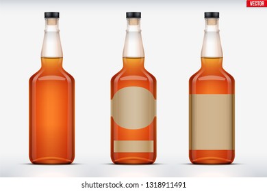 Mockup set of whiskey bottle. Transparent glass. Example bottle for cognac and brandy and whickey beverages. Vector Illustration