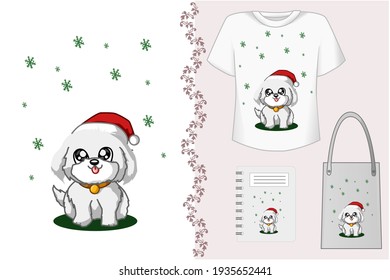 Mockup set, white dog wearing christmas hat