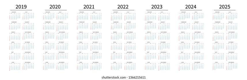 Vektor Stok Calendar 2022 2023 2024 2025 2026 (Tanpa Royalti