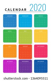 Mockup Simple calendar Layout for 2020 year. Week starts from Sunday.