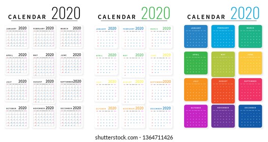 Mockup Simple calendar Layout for 2020 year. Week starts from Sunday.