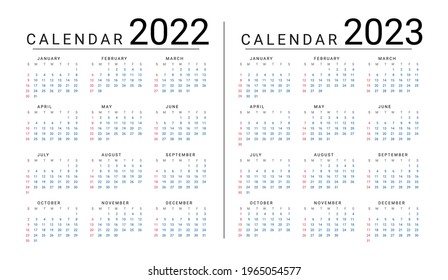 Mockup Simple calendar Layout for 2022 and 2023 year. Week starts from Sunday.