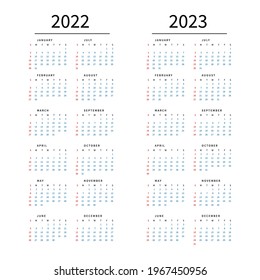 Mockup Simple calendar Layout for 2022 and 2023 year. Week starts from Sunday.