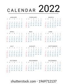 Mockup Simple calendar Layout for 2022 year. Week starts from Sunday.