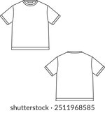 Mockup simple outline t-shirt. It is shown from the front and the back. The t-shirt has short sleeves and a round neckline. The drawing is simple, with no details or shading.