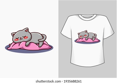 Mockup sleeping cat cartoon illustration