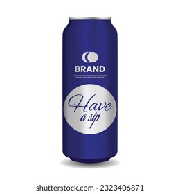 Mockup of a small tin can with an energy drink for design presentation, vector silver shiny shiny water bottle.