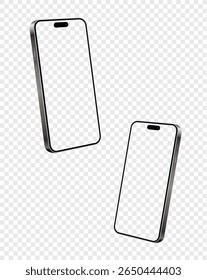 Mockup smart phone with empty screen in two rotated perspective positions